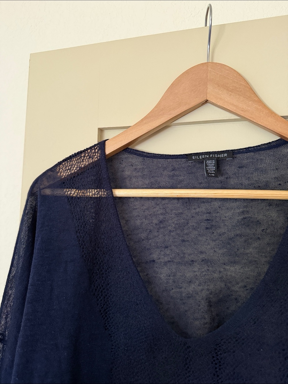 Eileen Fisher L Sheer Navy V-Neck Lightweight Sweater - Picture 2 of 3